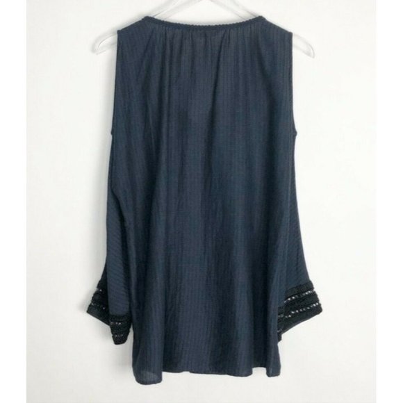 SOFT SURROUNDINGS Chandra Small Navy Blue Open Cold Shoulder Top Embellished - Picture 3 of 12